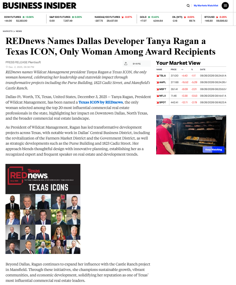 Business Insider REDnews Names Dallas Developer Tanya Ragan a Texas ICON