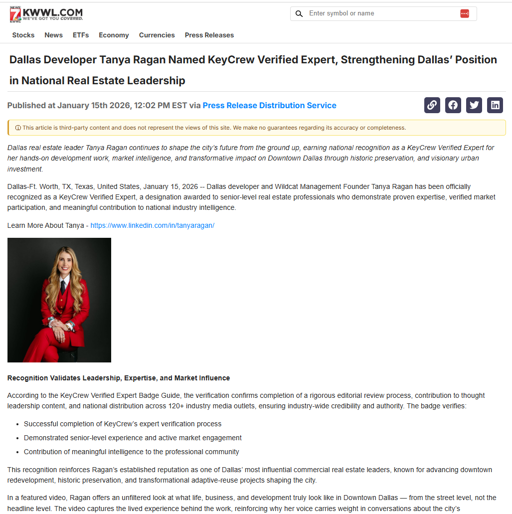 KWWL Dallas Developer Tanya Ragan Named KeyCrew Verified Expert