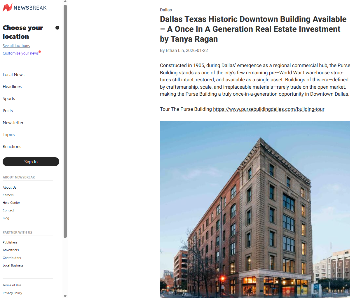 Newsbreak Dallas Texas Historic Downtown BUilding Available