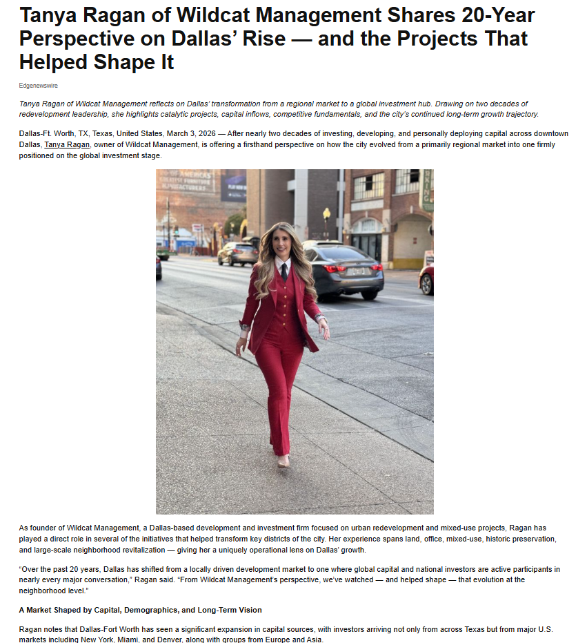 USA Today Tanya Ragan of Wildcat Management Shares 20-Year Perspective on Dallas Rise