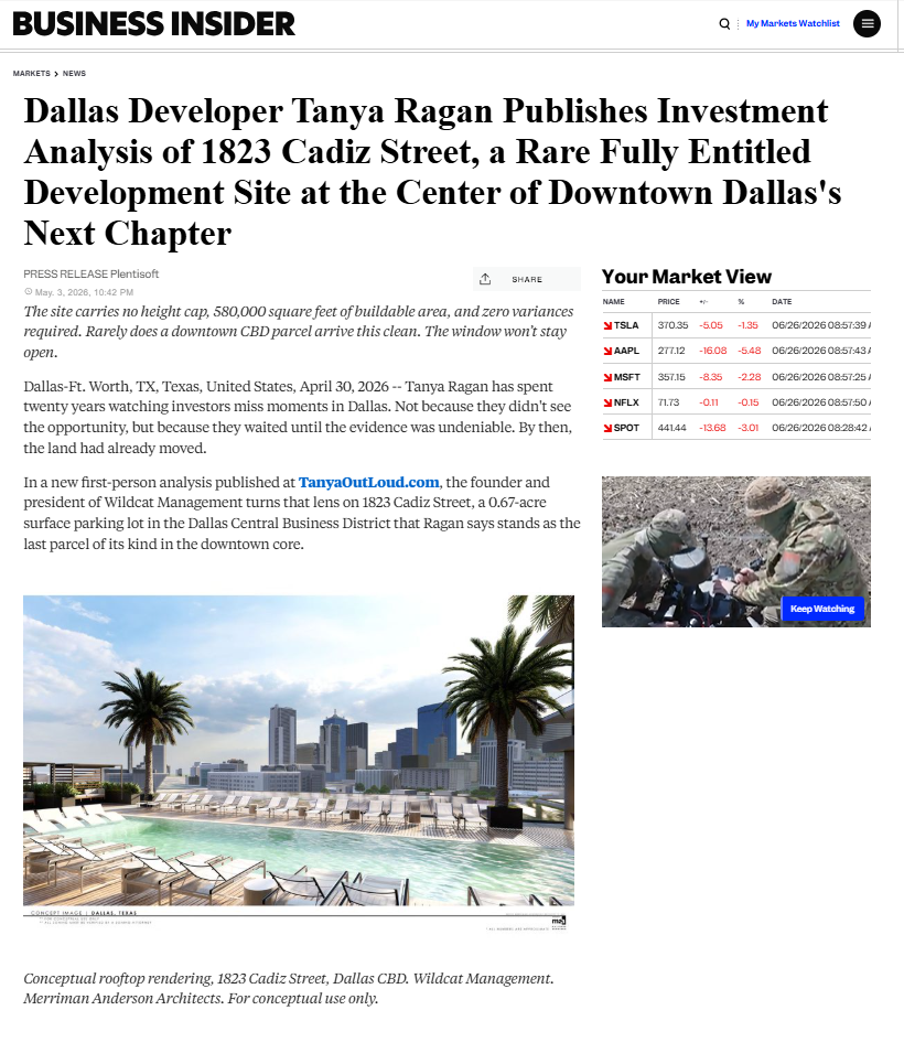 Business Insider Dallas Developer Tanya Ragan Publishes Investment Analysis of 1823 Cadiz St