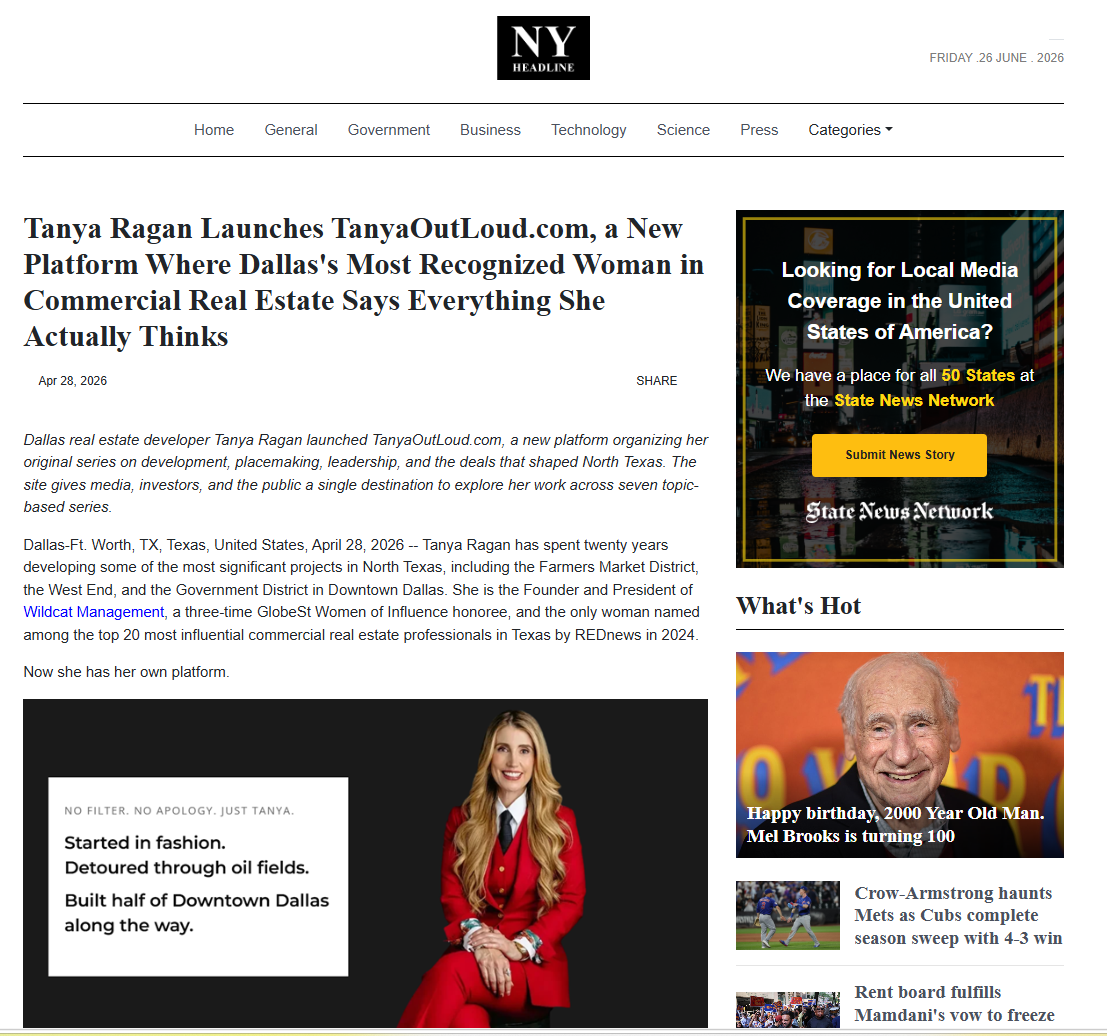 NY Headline Tanya Ragan Launches TanyaOutloud.com