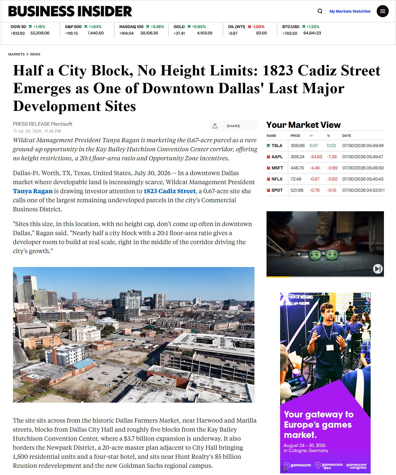 1823 Cadiz Street Emerges as One of Downtown Dallas Last Major Development Sites — as seen on Business Insider